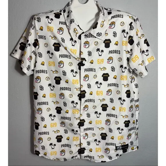 San Diego Padres White Printed Short-Sleeve Button-Up Shirt - Picture 2 of 7